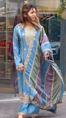 Fashionable Embroidery Sequence Work Blue Color Color Suit