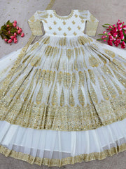 Heavy Embroidery Sequence Work White Color Lehenga Choli