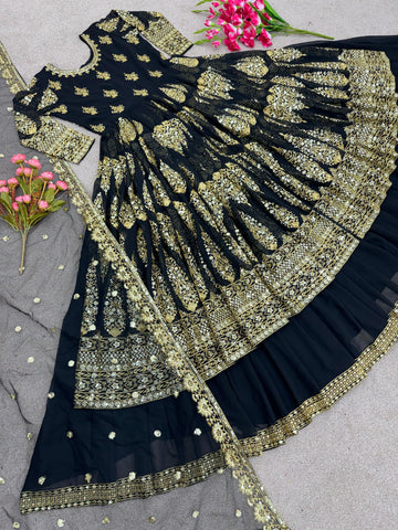 Heavy Embroidery Sequence Work Black Color Lehenga Choli