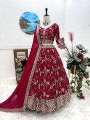 Captivating Embroidery Sequence Work Pink Color Lehenga Choli