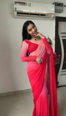 Mesmerizing Georgette Silk Pink Color Ready To Wear Saree