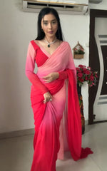 Mesmerizing Georgette Silk Pink Color Ready To Wear Saree