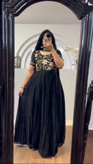 Presenting Embroidered Work Black Color Gown