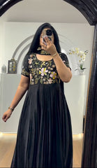 Presenting Embroidered Work Black Color Gown