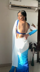 Terrific Ready To Wear Sky And White Color Saree