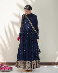 Outstanding Pattern Navy Blue Color Gown