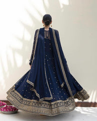 Outstanding Pattern Navy Blue Color Gown