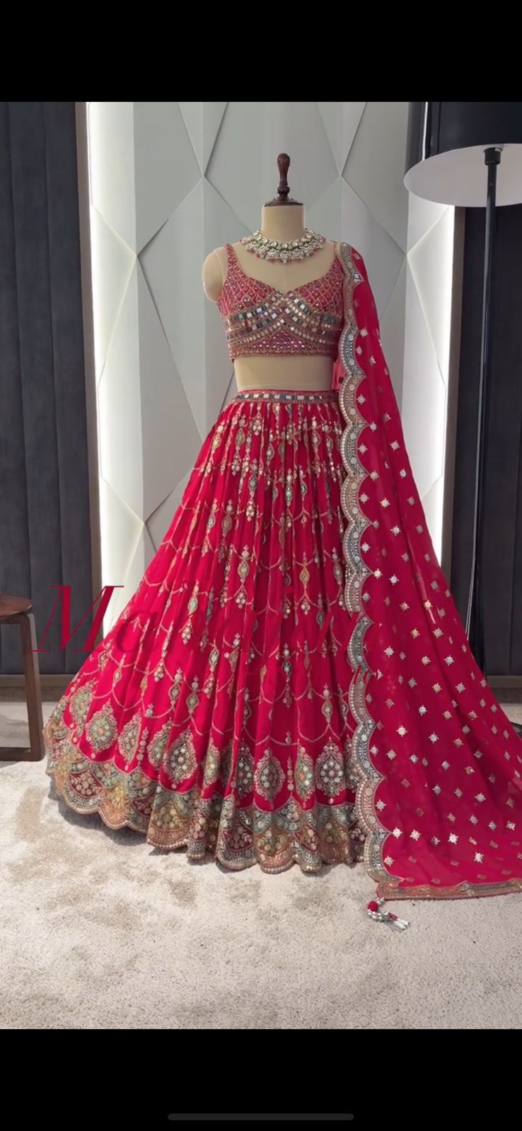 Wedding Wear Embroidered Sequence Work Red Lehenga Choli