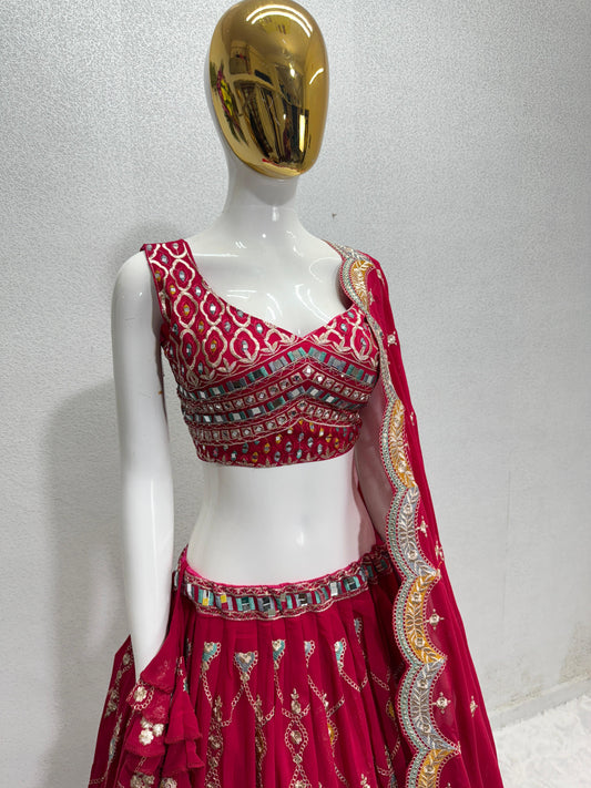 Wedding Wear Embroidered Sequence Work Red Lehenga Choli