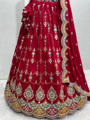 Wedding Wear Embroidered Sequence Work Red Lehenga Choli