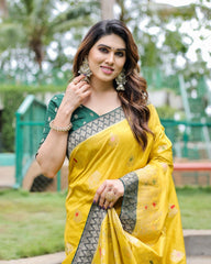 Preferable Kanjivaram Silk Yellow Color Saree