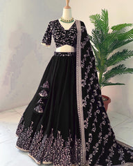 Captivating Black Color Heavy Embroidery Sequence Work Lehengha Choli