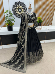 Captivating Black Color Heavy Embroidery Sequence Work Lehengha Choli