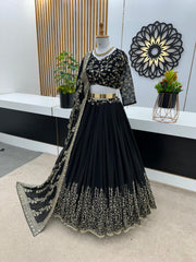 Captivating Black Color Heavy Embroidery Sequence Work Lehengha Choli