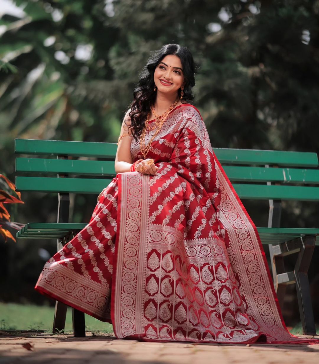 Captivating Red Color Jacquard Border Silk Saree