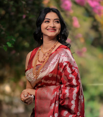 Captivating Red Color Jacquard Border Silk Saree