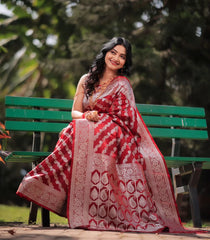 Captivating Red Color Jacquard Border Silk Saree