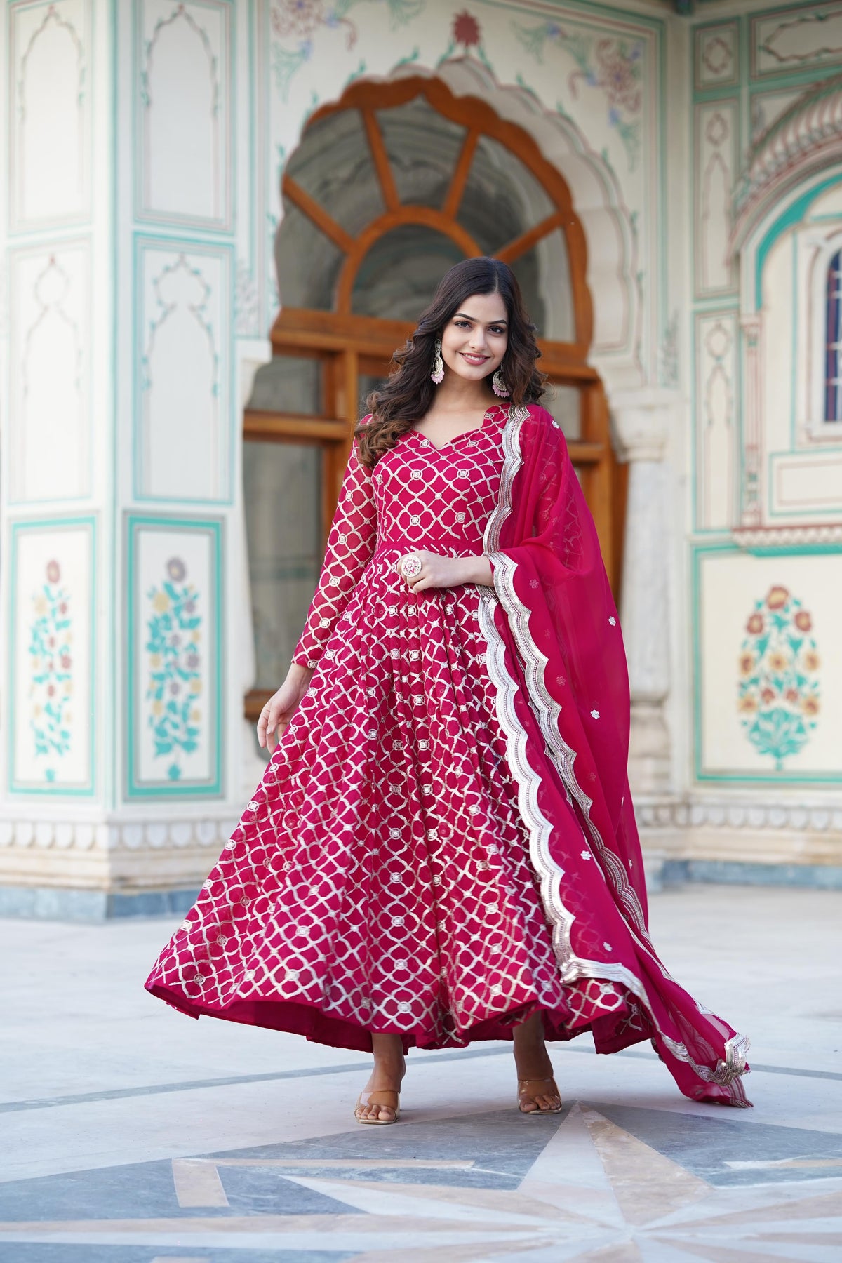 Classy Sequins Embroidered Work Pink Color Anarkali Suit