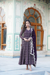 Classy Sequins Embroidered Work Purple Color Anarkali Suit