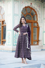 Classy Sequins Embroidered Work Purple Color Anarkali Suit