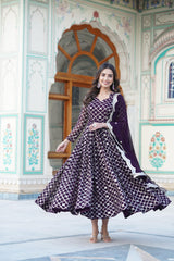 Classy Sequins Embroidered Work Purple Color Anarkali Suit