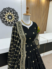 Mesmerizing Embroidery Sequence Work Black Color Long Gown