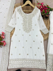 Elegant Embroidery Sequence Work White Color Sharara Suit