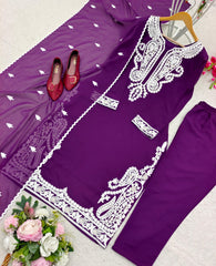 Outstanding  Embroidery Work Purple Color Anarkali Suit