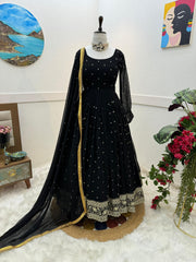 Embellished Embroidery Sequence Work Black Color Gown