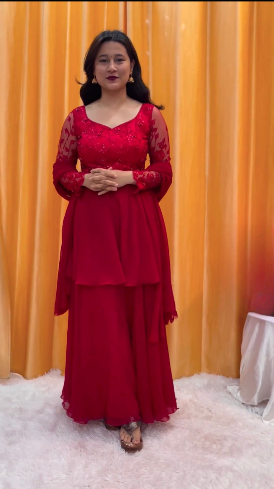 Beautiful Embroidery Sequence Work Red Color Sharara Suit
