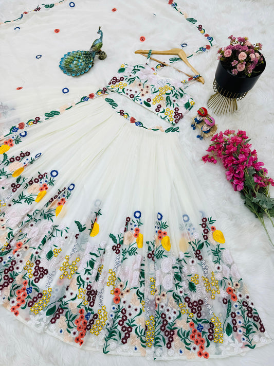 Designer Embroidery Work White Color Lehenga Choli