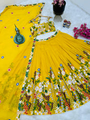 Designer Embroidery Work Yellow Color Lehenga Choli