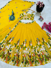 Designer Embroidery Work Yellow Color Lehenga Choli