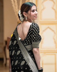 Embellished Black Color Jacquard Border Silk Saree