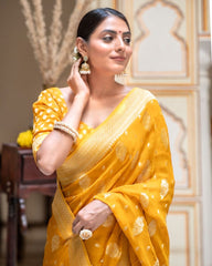 Embellished Yellow Color Jacquard Border Silk Saree