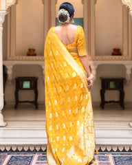 Embellished Yellow Color Jacquard Border Silk Saree