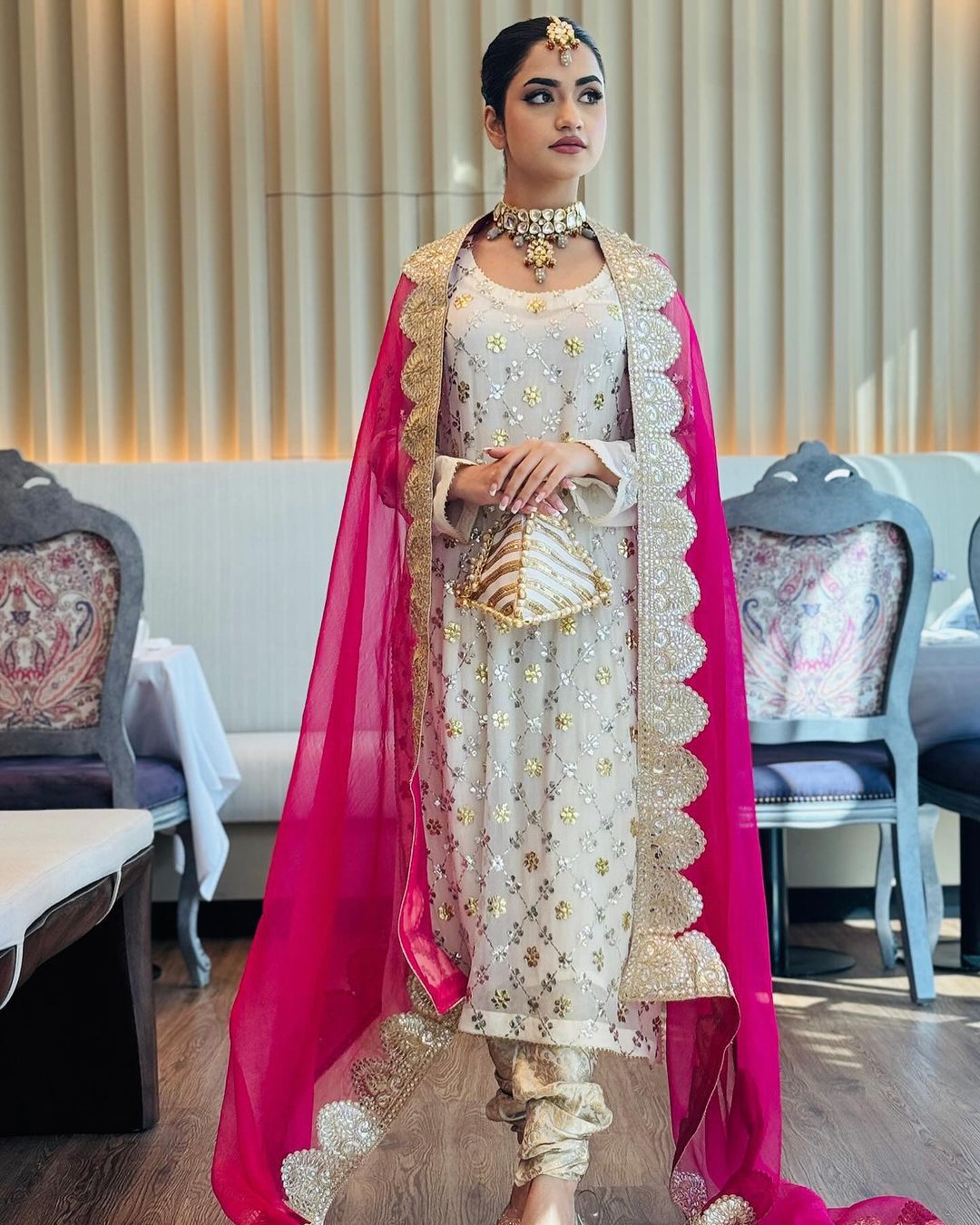 Fashionable Embroidery Sequence Work White Color Anarkali Suit
