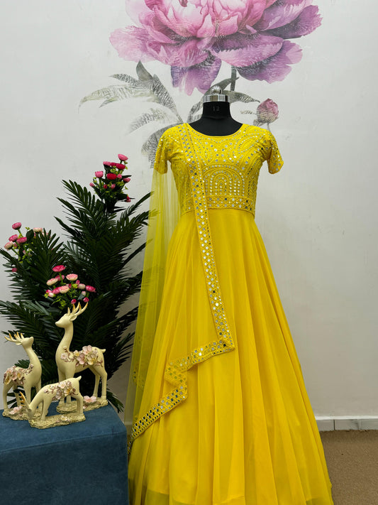 Demanding Embroidery Thread Work Yellow Color Lehenga Choli