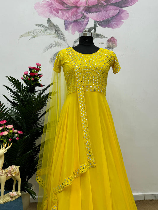 Demanding Embroidery Thread Work Yellow Color Lehenga Choli