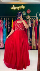 Flattering Thread With Sequence Work Red Color Gown