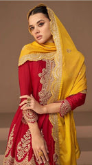 Designer Embroidery Sequences Work Red Color Anarkali Suit