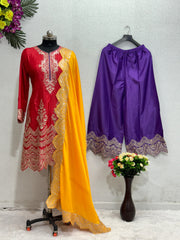 Designer Embroidery Sequences Work Red Color Anarkali Suit