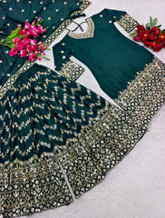 Marvelous  Sequences Embroidery Work Green Color Sharara Suit