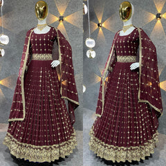 Glimmering Embroidered Maroon Color Gown