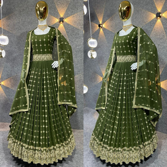 Glimmering Embroidered Green Color Gown