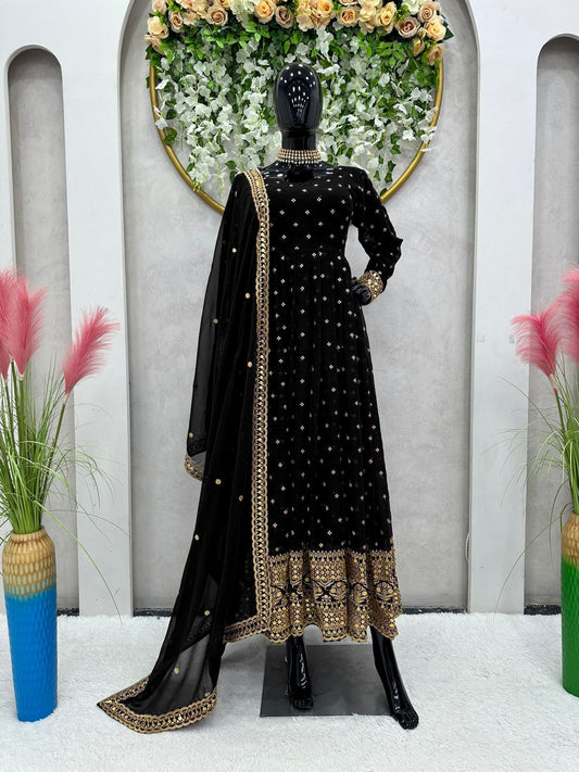 Fabulous Sequence Work Black Color Gown