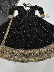 Fabulous Sequence Work Black Color Gown