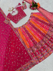 Glimmering Thread With Sequence Orange Color Lehenga Choli