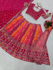 Glimmering Thread With Sequence Orange Color Lehenga Choli