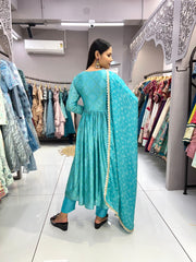 Admiring Embroidery Lace Work Sky Blue Color Anarkali suit